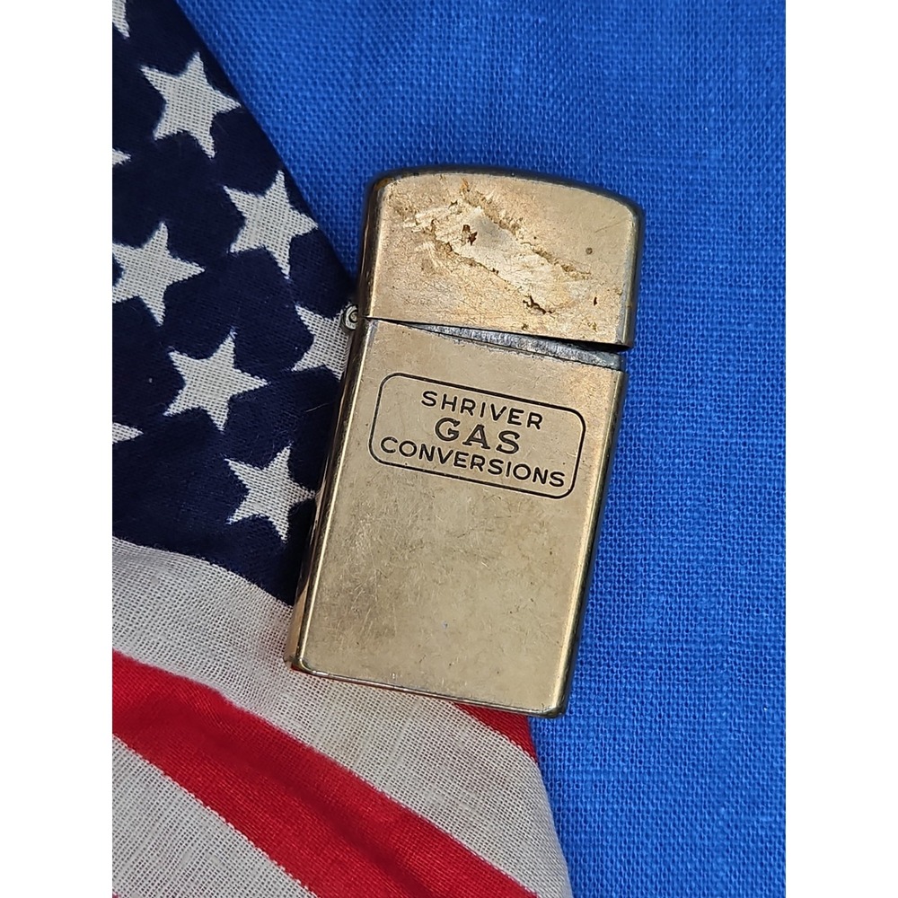 Vintage 10k Gold Filled Zippo Lighter SHRIVER‎ GAS CONVERSIONS 1957/1950s Slim